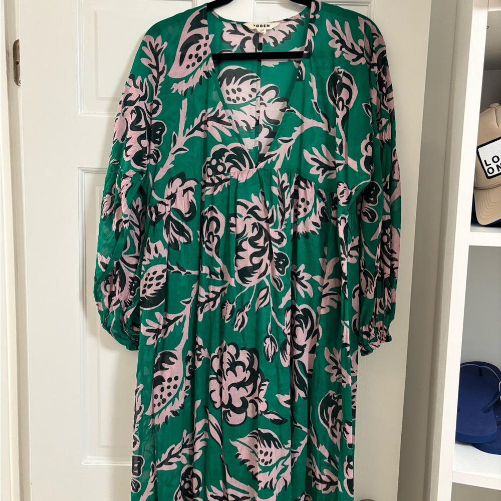 Boden Green and Pink Floral caftan cover up - Picture 5 of 6